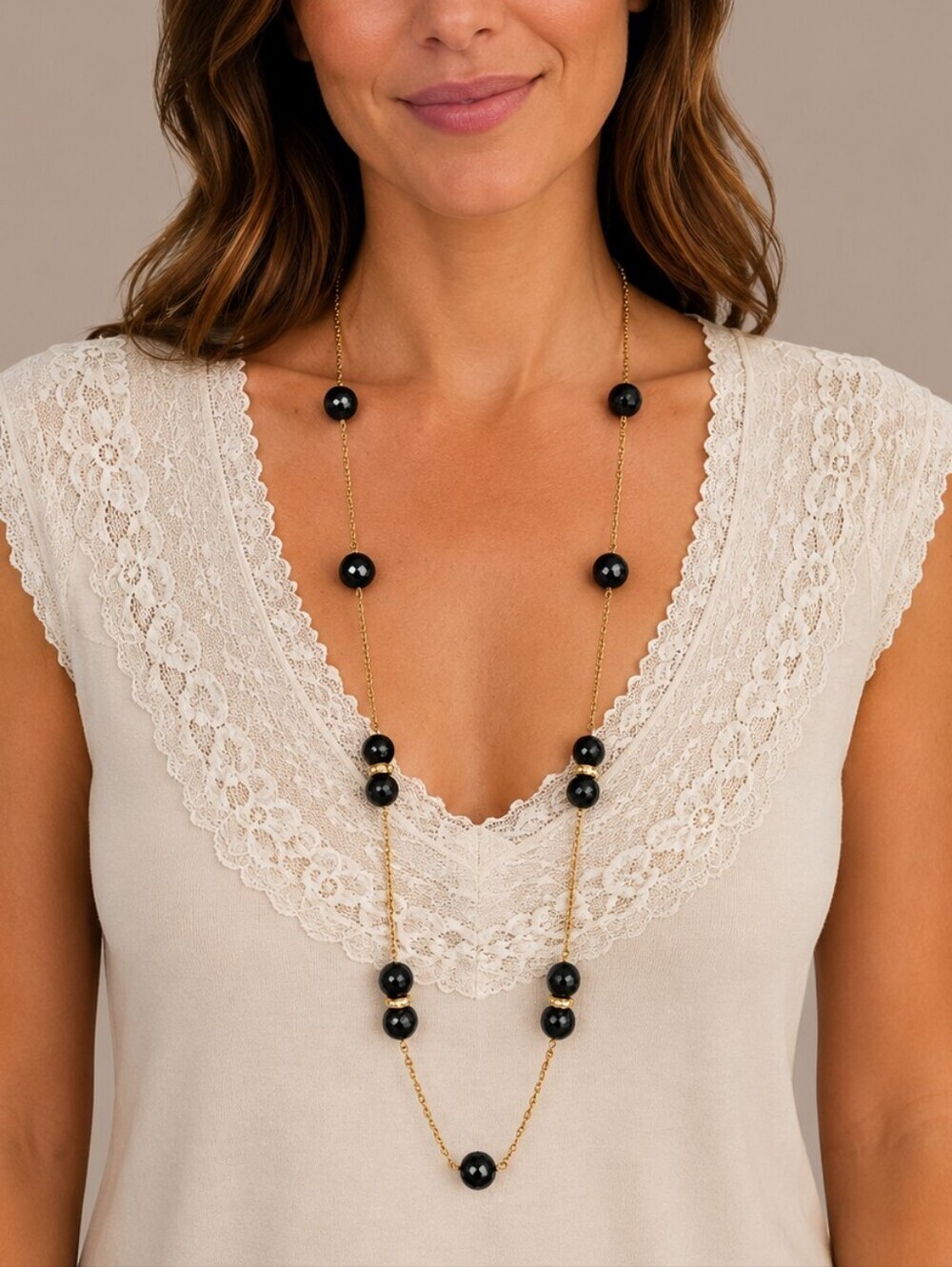 3/$30 Long Black Beaded Minimalist Chain Sweater Necklace